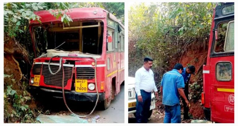 भोगवेहून वालावल मार्गे कुडाळ दिशेने येणाऱ्या कुडाळ एसटी आगाराच्या बसला अपघात