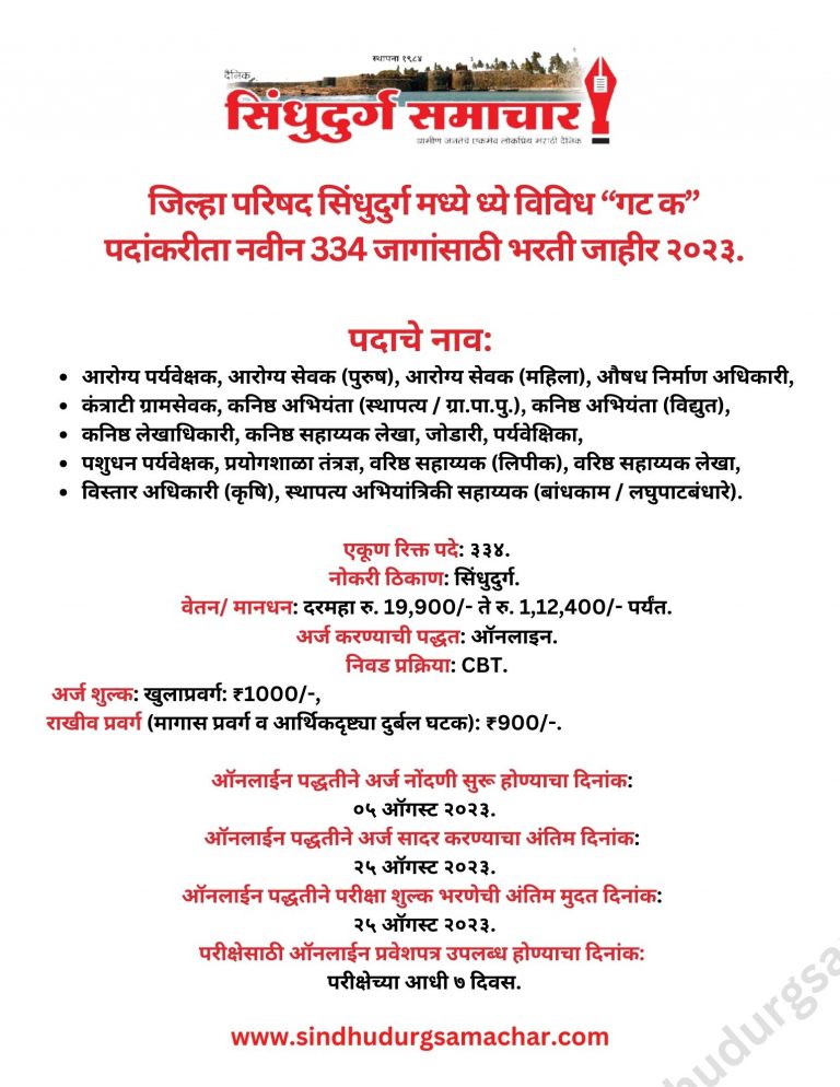 जिल्हा परिषद सिंधुदुर्ग भरती जाहीर २०२३