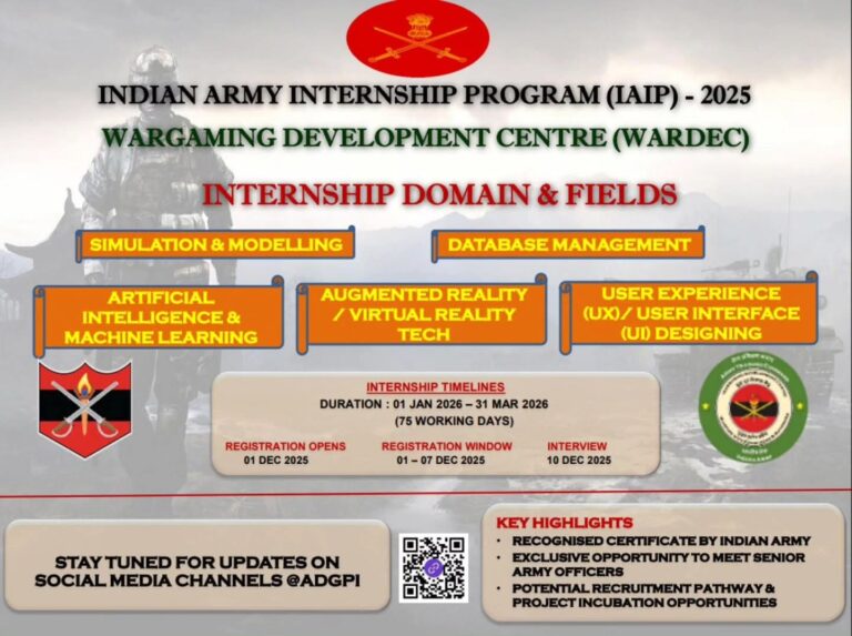 भारतीय सैन्य इंटर्नशिप कार्यक्रम २०२५: WARDEC मध्ये इंटर्नसाठी संधी