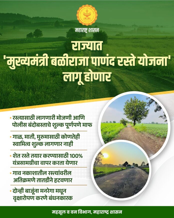 राज्यात ‘मुख्यमंत्री बळीराजा पांदण रस्ते योजना’ लागू; शेतकऱ्यांना दिलासा राज्यात ‘मुख्यमंत्री बळीराजा पांदण रस्ते योजना’ लागू; शेतकऱ्यांना दिलासा