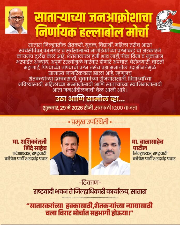 राष्ट्रवादी काँग्रेस पक्षाचा साताऱ्यात शुक्रवारी जन आक्रोश मोर्चा