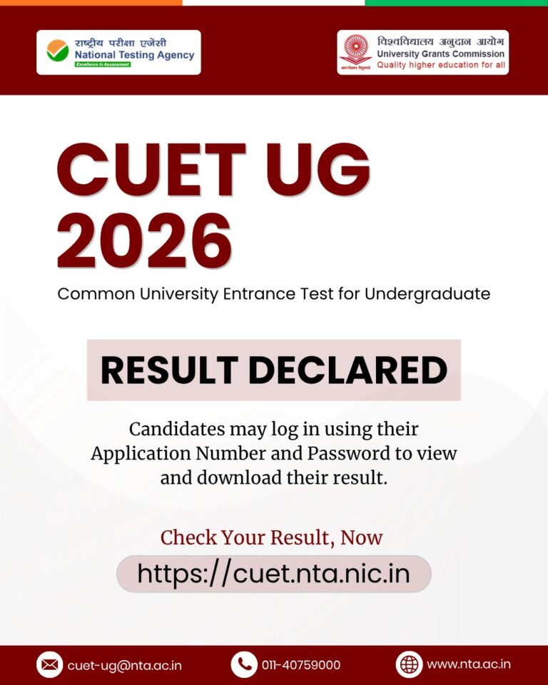 CUET (UG) 2026 चा निकाल जाहीर; विद्यार्थ्यांना स्कोअरकार्ड पाहण्याची सुविधा