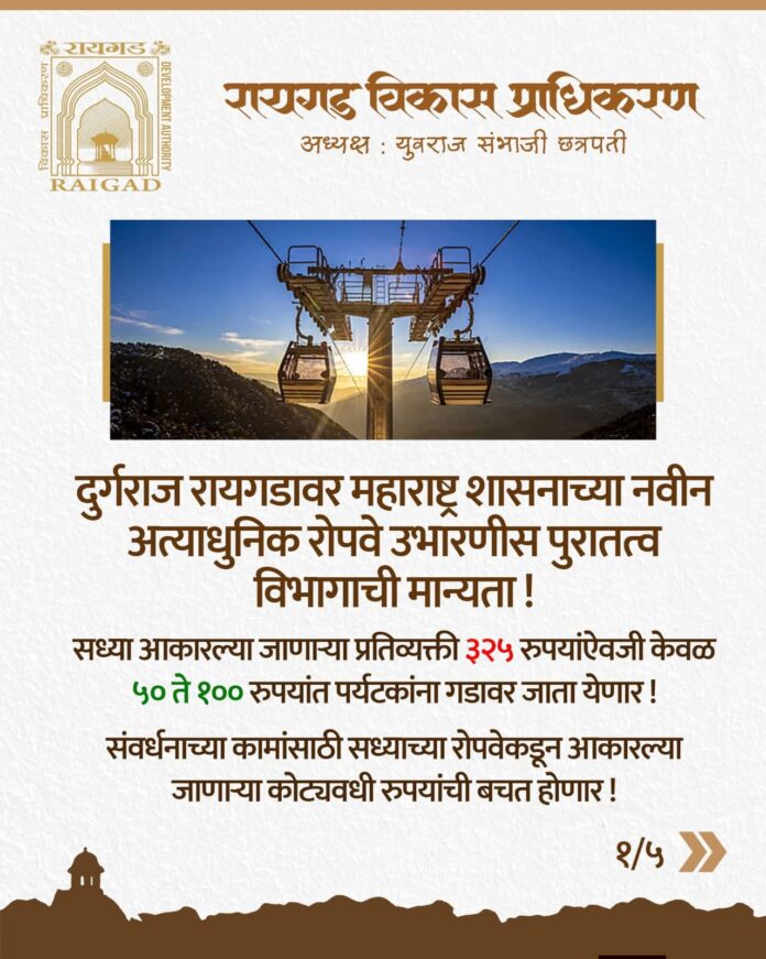 दुर्गराज रायगडावर शासनाचा अत्याधुनिक रोपवे उभारण्यास मान्यता