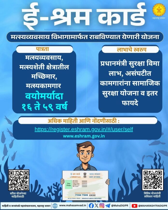 मत्स्यव्यवसायातील असंघटित कामगारांसाठी ‘ई-श्रम कार्ड’ लाभदायी