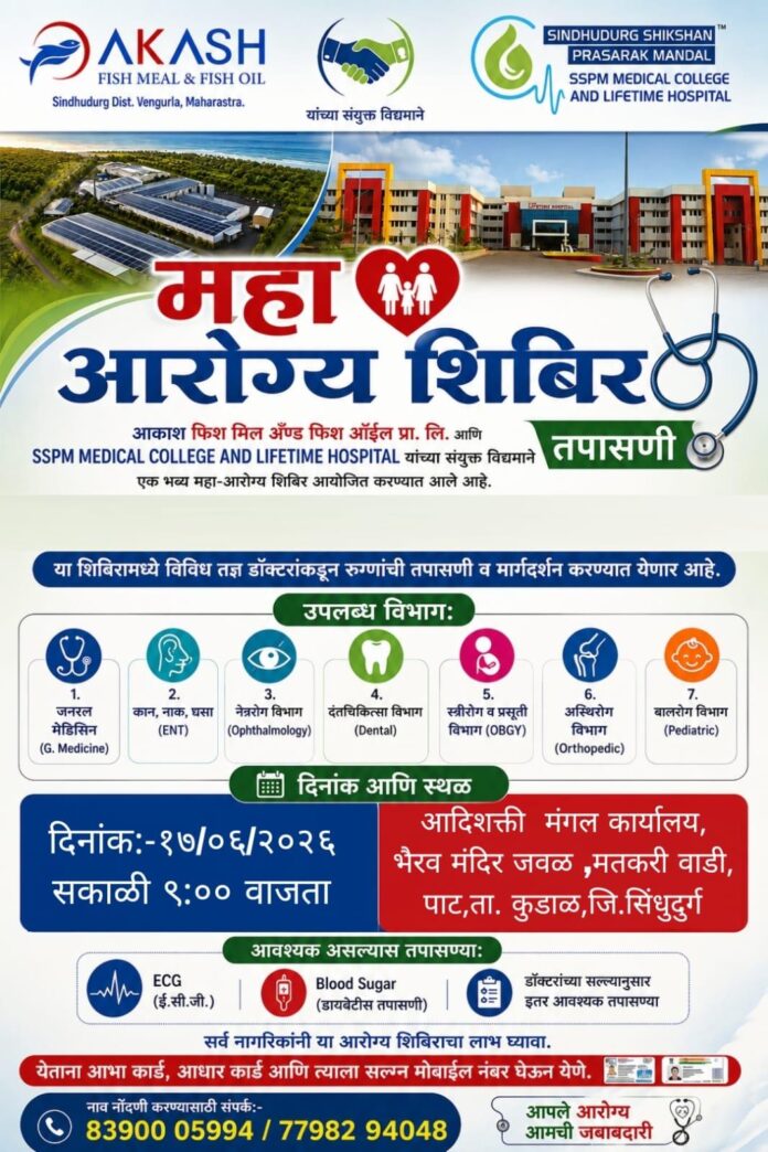महाआरोग्य शिबिराचे आयोजन : म्हापण-पाट येथे १७ जून रोजी तज्ज्ञ डॉक्टर करणार मोफत तपासणी