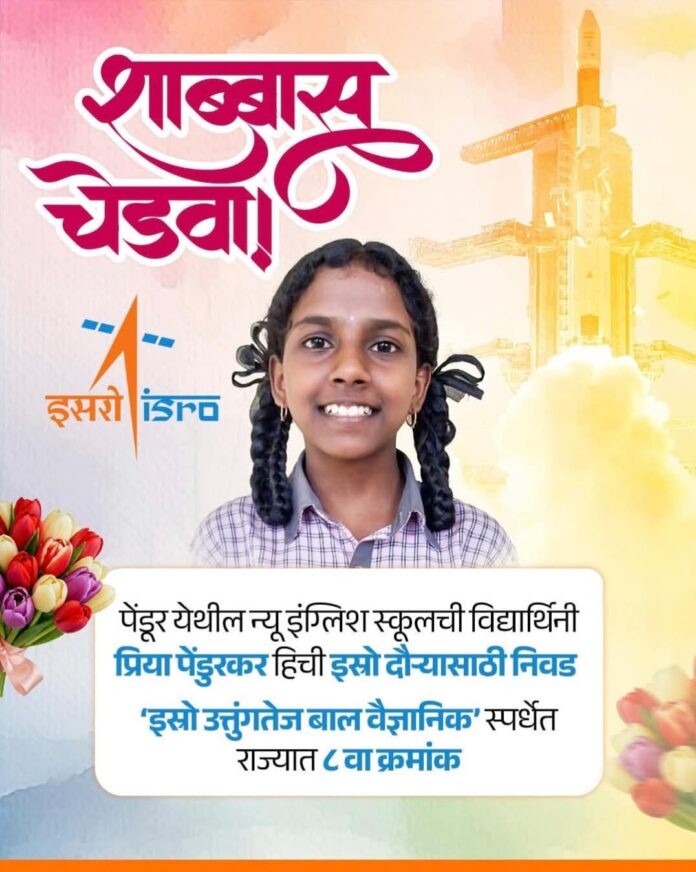 ‘इस्रो उत्तुंगतेज बाल वैज्ञानिक’ स्पर्धेत पेंडूरच्या प्रियाची राज्यात झेप