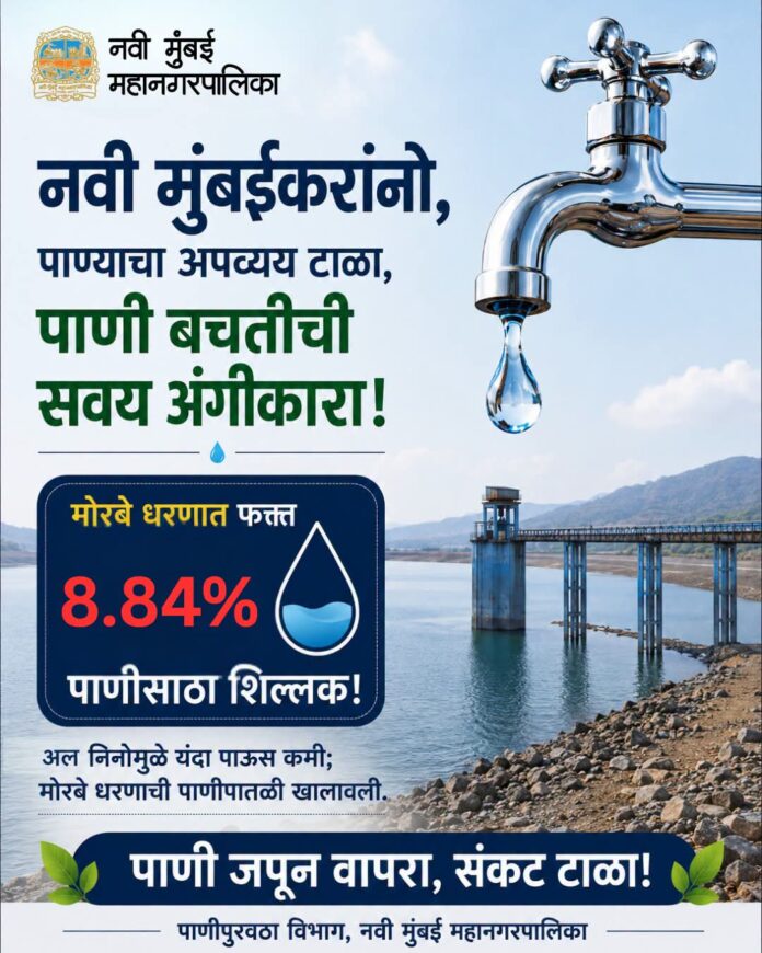 मोरबे धरणाची पाणीपातळी केवळ ८.८४%