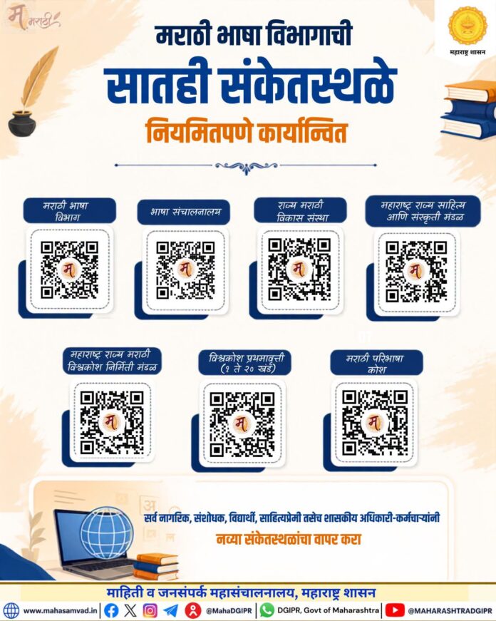 मराठी भाषा विभागाची सातही संकेतस्थळे नियमितपणे कार्यान्वित