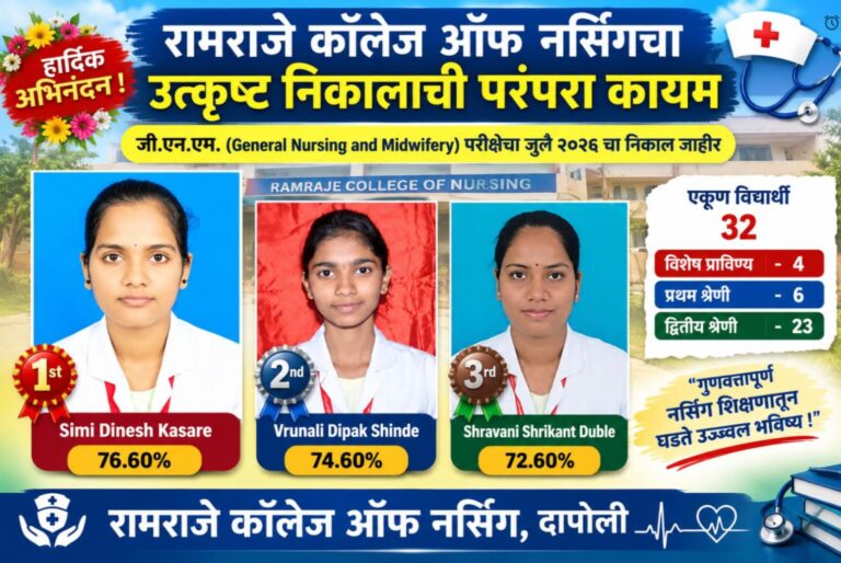 रामराजे कॉलेज ऑफ नर्सिंगचा उत्कृष्ट निकाल; यशाची परंपरा कायम