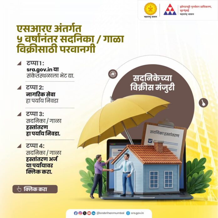 एसआरए पुनर्वसन सदनिका व गाळ्यांच्या विक्रीसाठी ५ वर्षांनंतर परवानगी